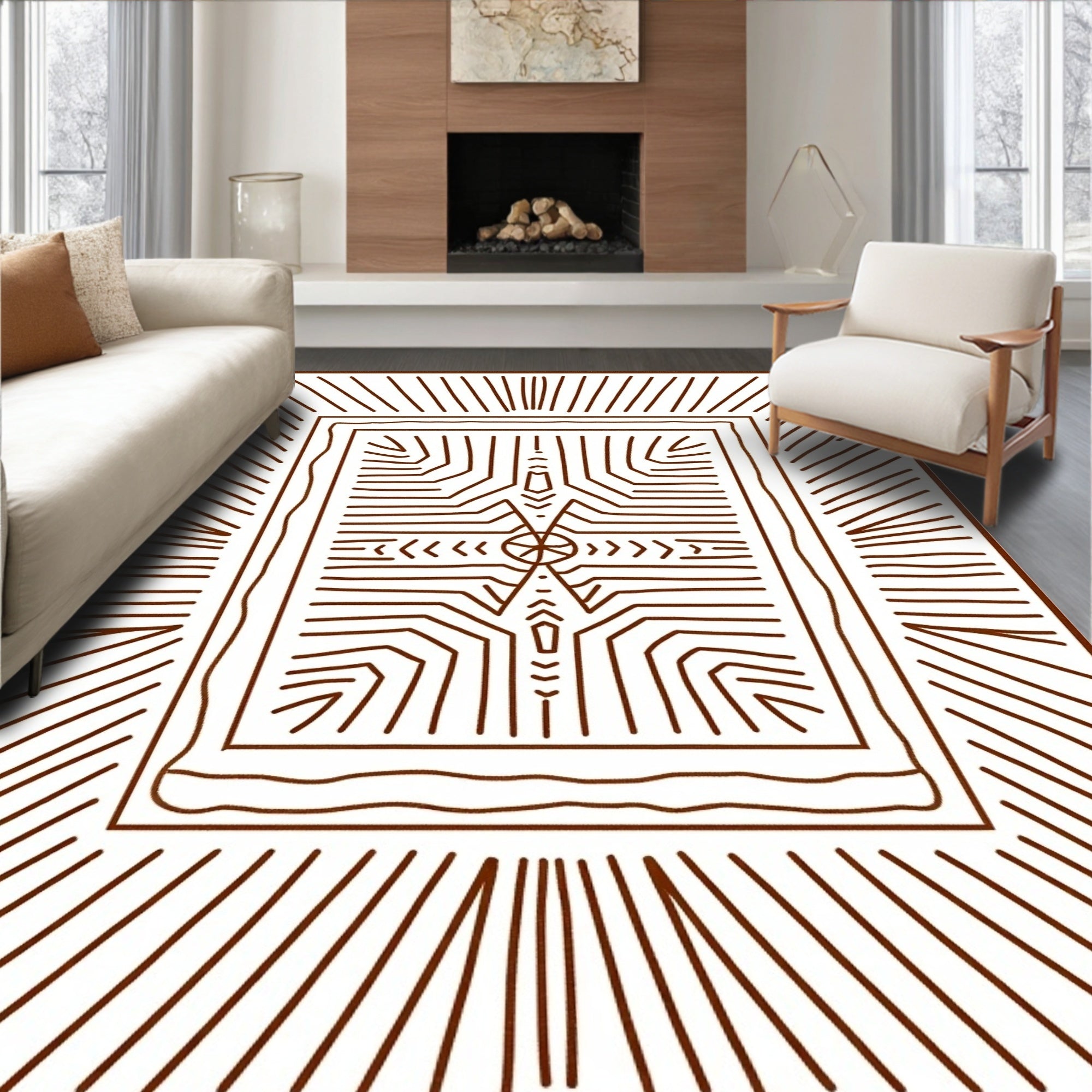 Brown Earthy Radial Sunburst Lines Rug