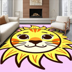 Cute Yellow Lion Face Pink Background Rug