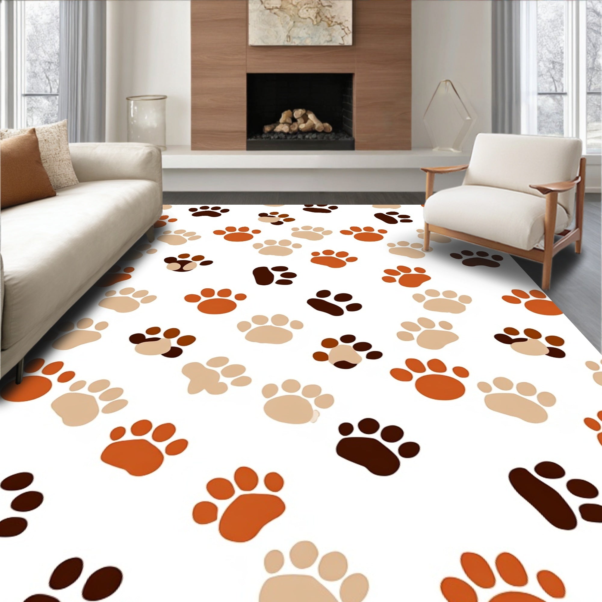 Warm Tones Paw Prints All Over Rug
