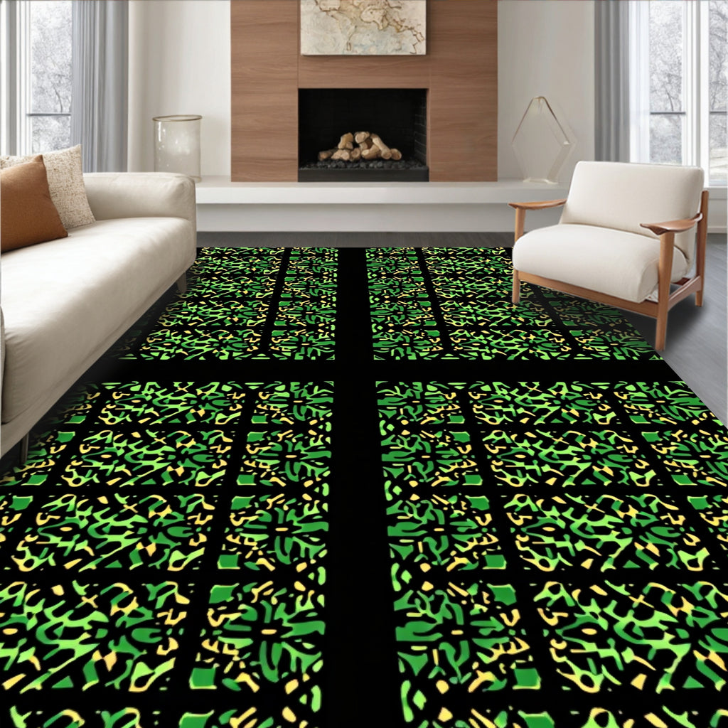 Emerald Green Abstract Organic Grid Rug