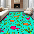 Playful Fish and Seaweed Ocean Scene Rug