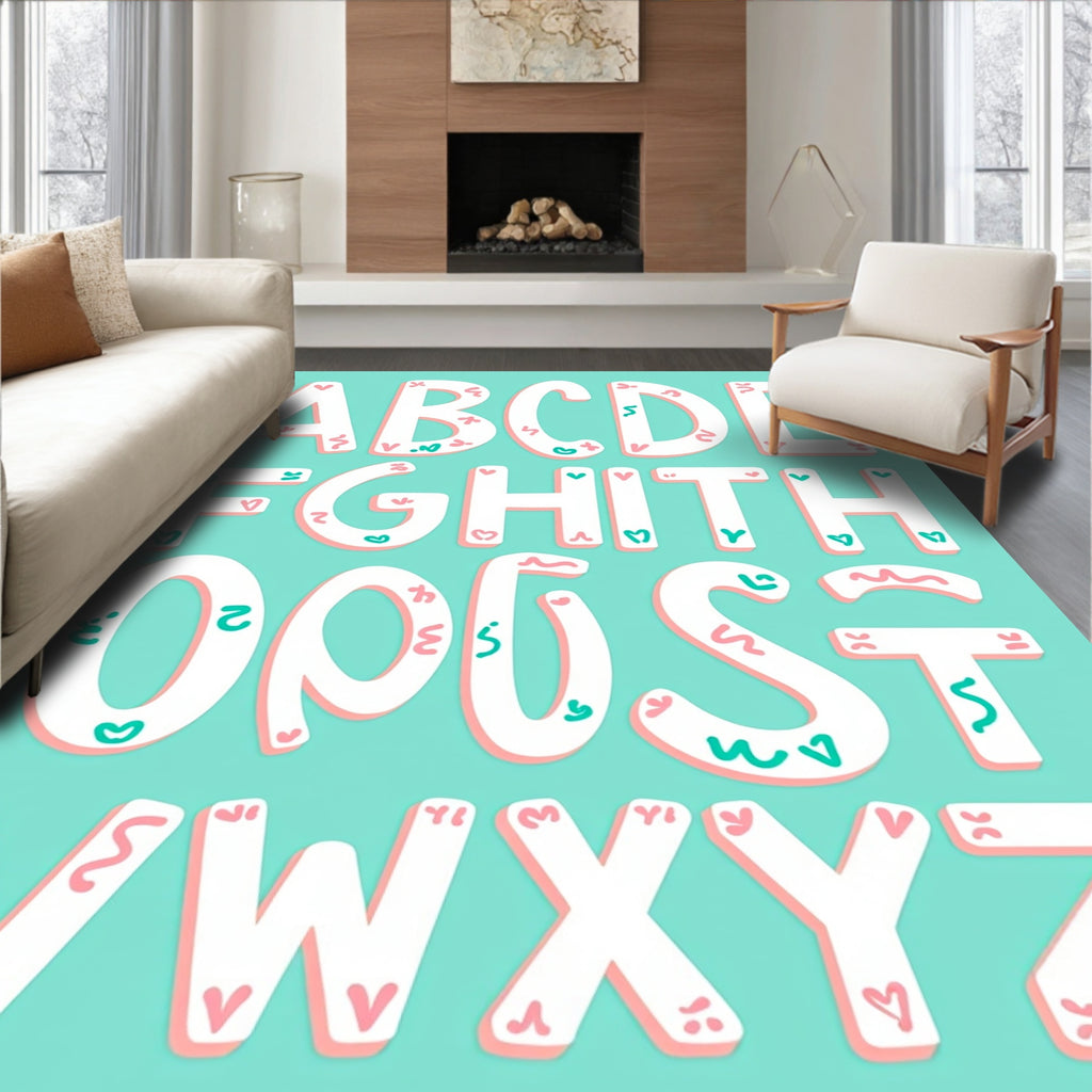 Whimsical Pink Teal Alphabet Letters Rug