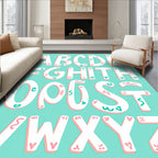 Whimsical Pink Teal Alphabet Letters Rug