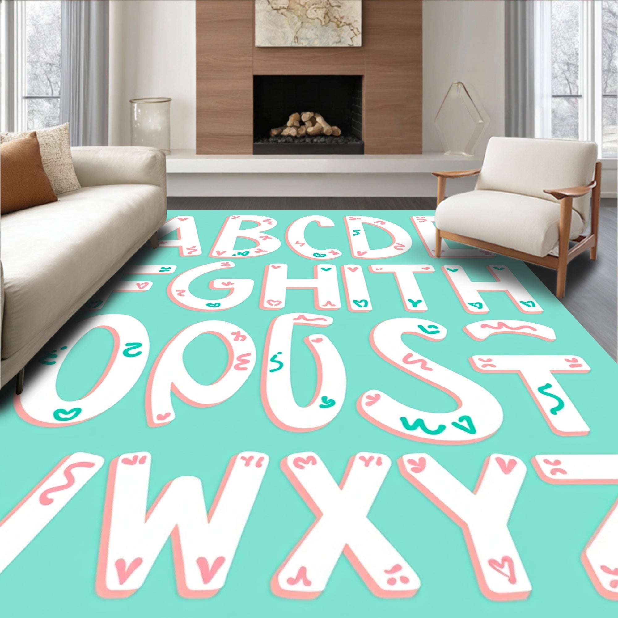 Whimsical Pink Teal Alphabet Letters Rug
