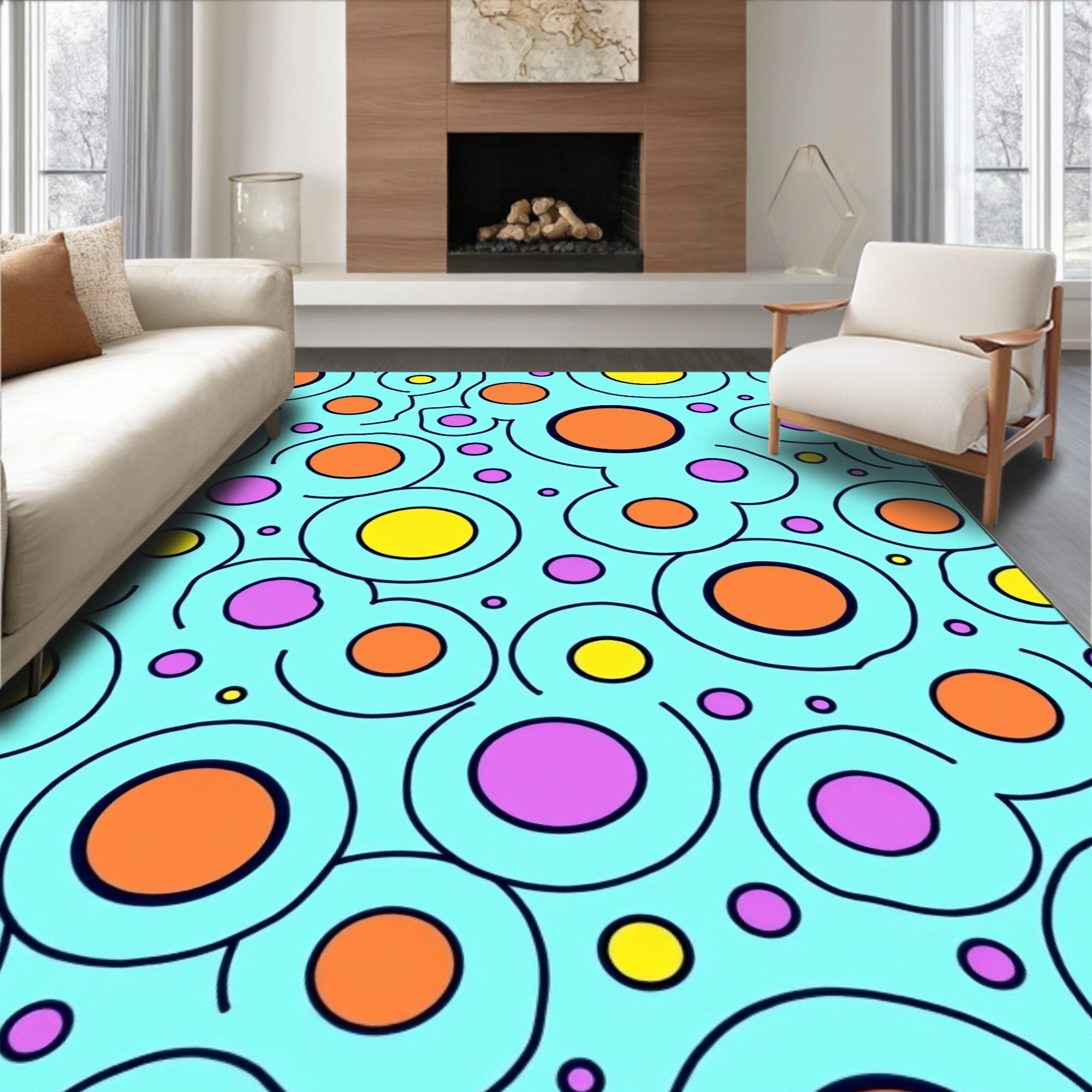 Retro Teal Bubbles Orange Purple Yellow Rug