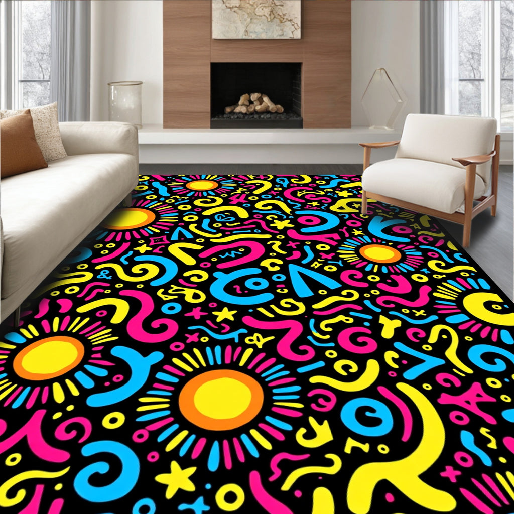 Vibrant Sunburst Shapes Abstract Rug