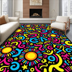 Vibrant Sunburst Shapes Abstract Rug