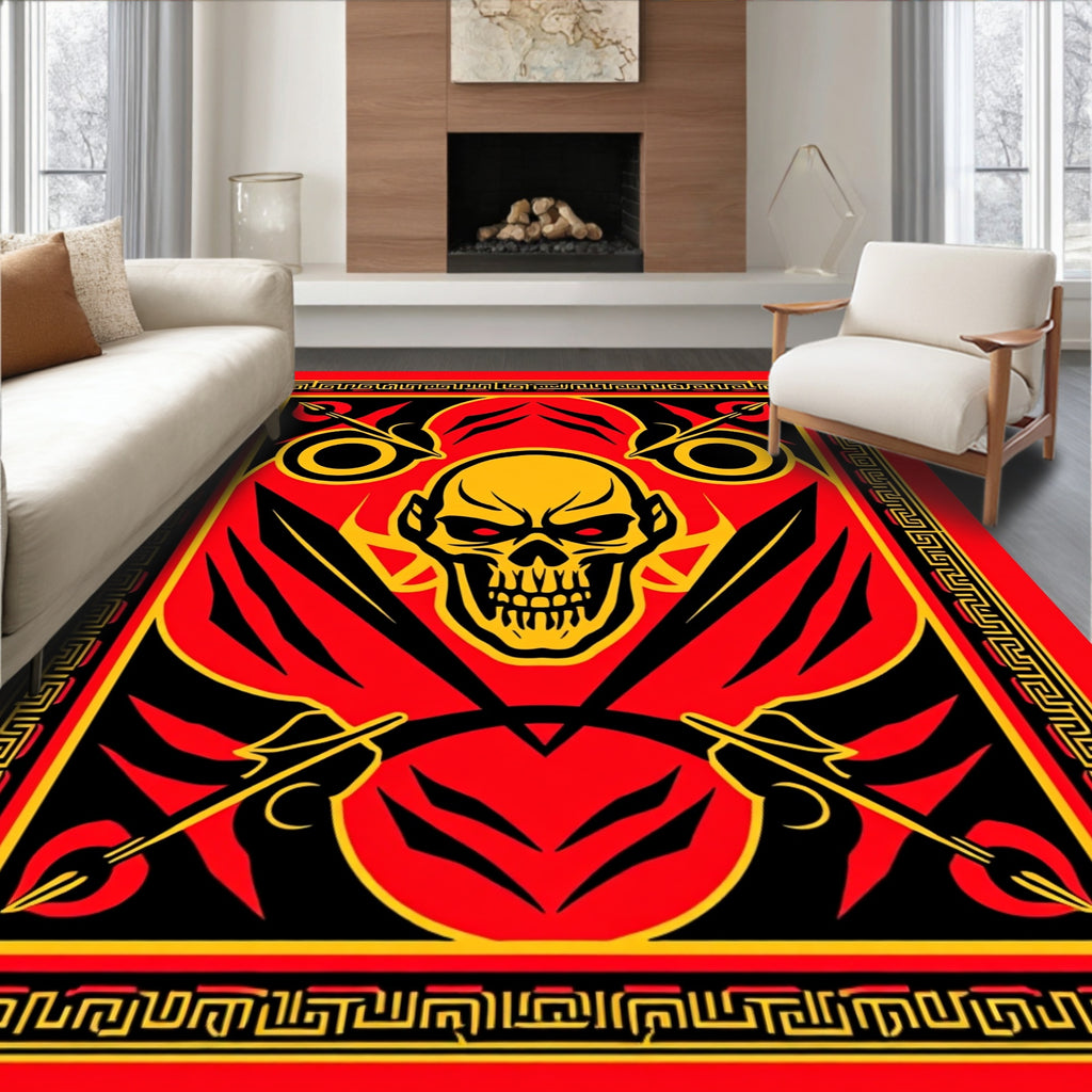 Fiery Skull With Spears And Border Rug