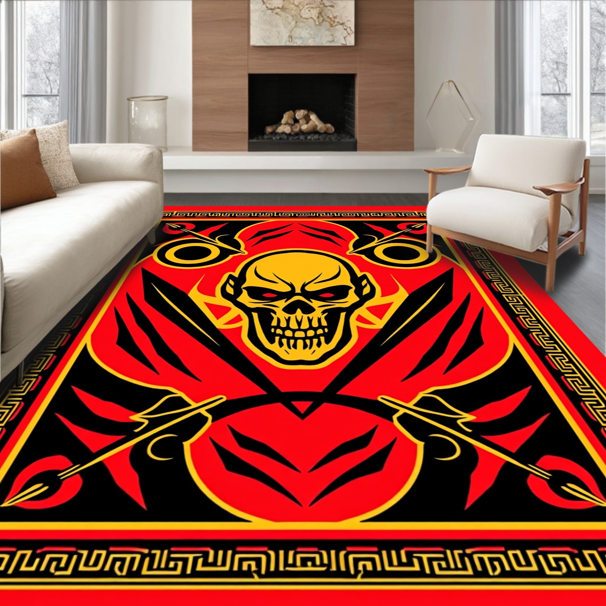 Fiery Skull With Spears And Border Rug