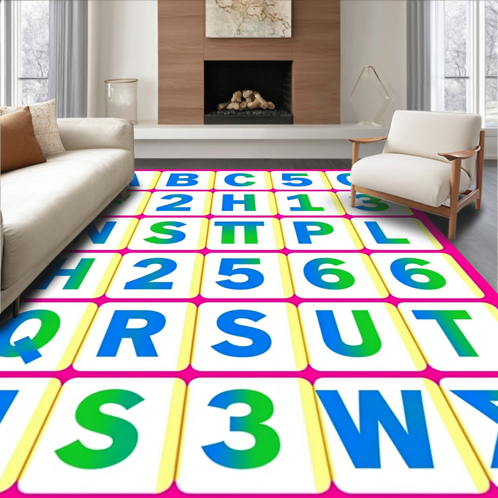 Alphabet Numbers Bold Gradient Squares Rug