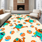 Playful Orange Teal Monster Swirls Rug