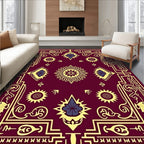 Maroon and Gold Sun Mandala Border Rug