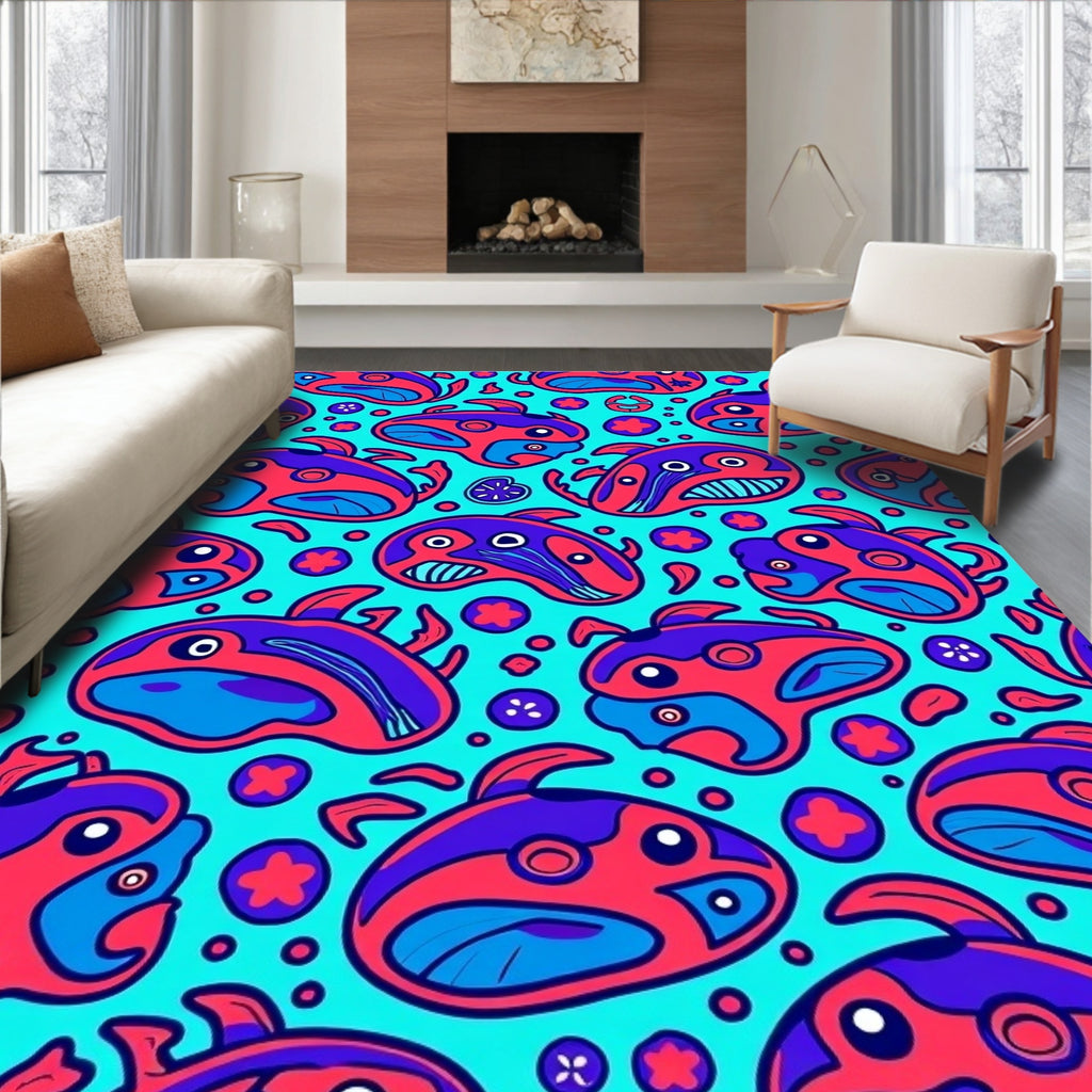 Whimsical Red Blue Whale Collection Rug