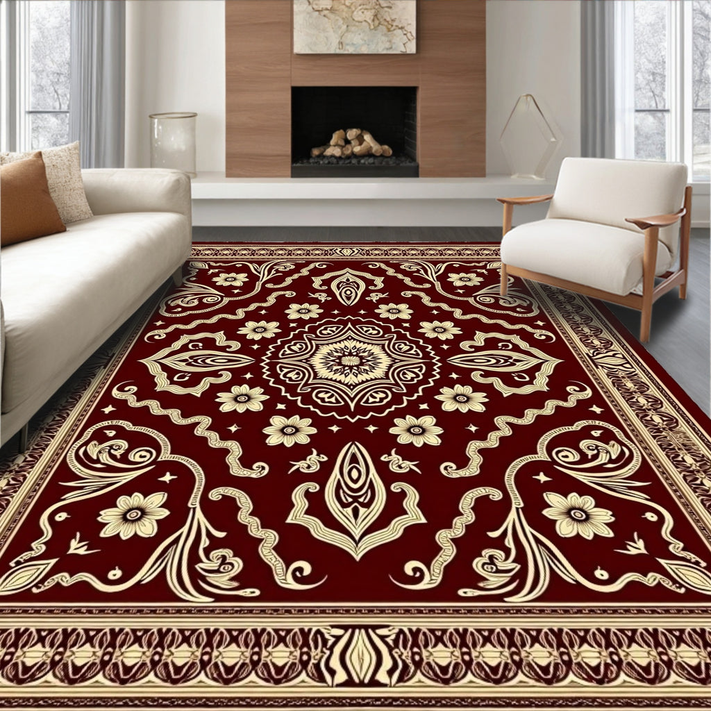 Crimson Cream Floral Ornamental Rug