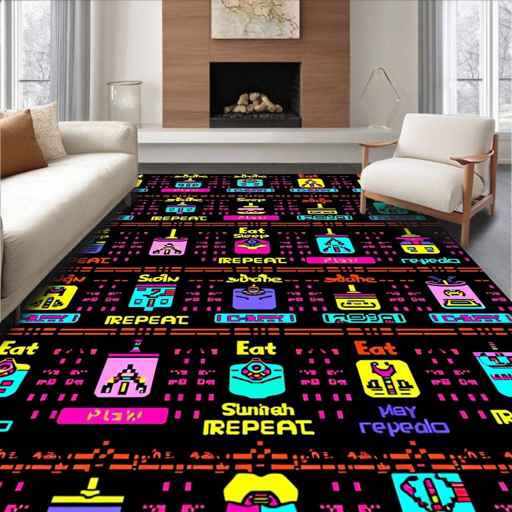 Retro Gaming Loop Icon Palette Rug