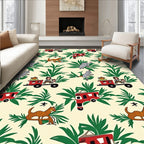 Cartoon Jungle Animals Red Train Tropical Rug