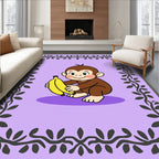 Cute Monkey With Banana Lavender Border Rug