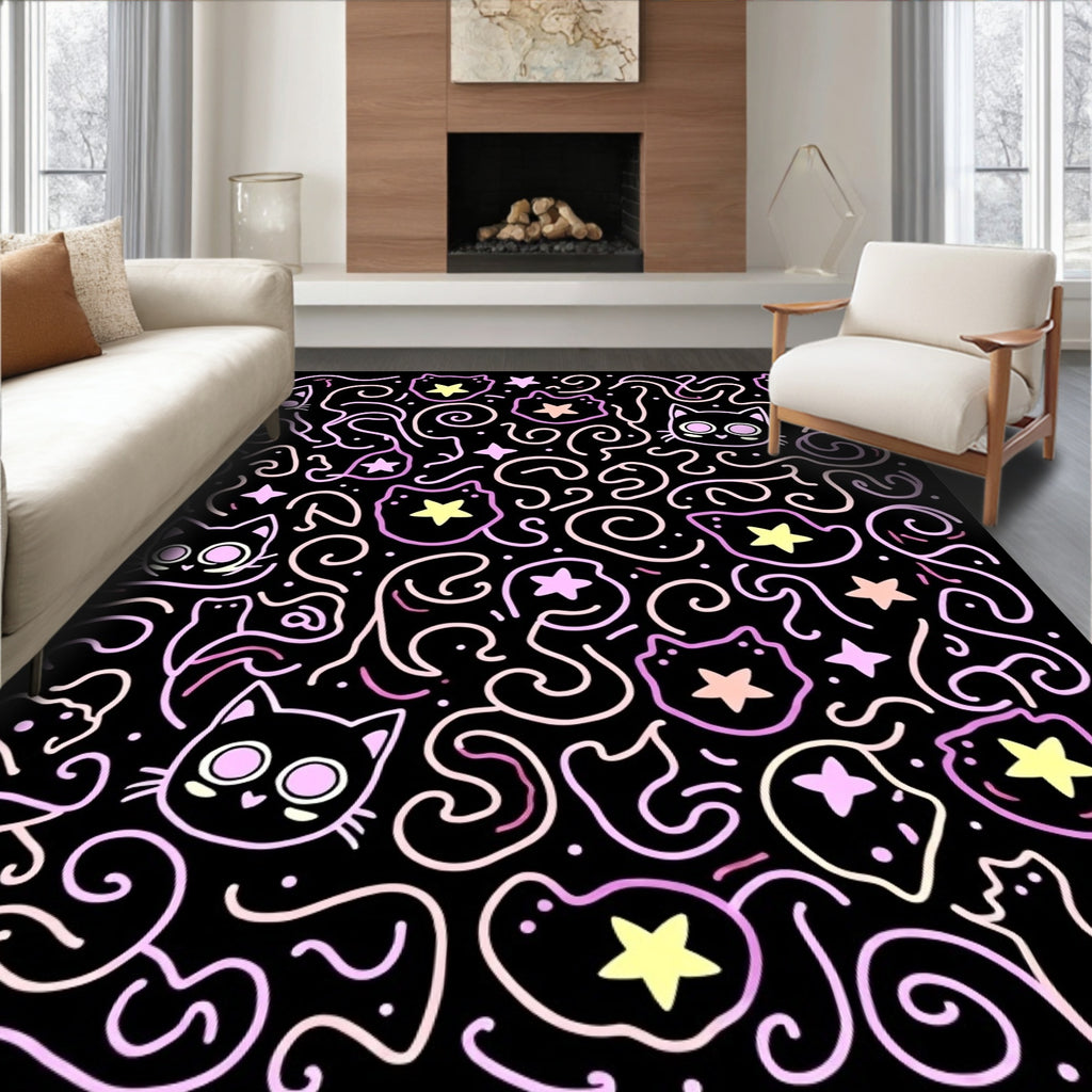 Cute Cat Swirls Starry Night Rug