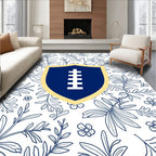 Navy Blue Shield Botanical Line Art Rug