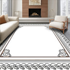 Ornate Black Bordered Geometric Frame Rug