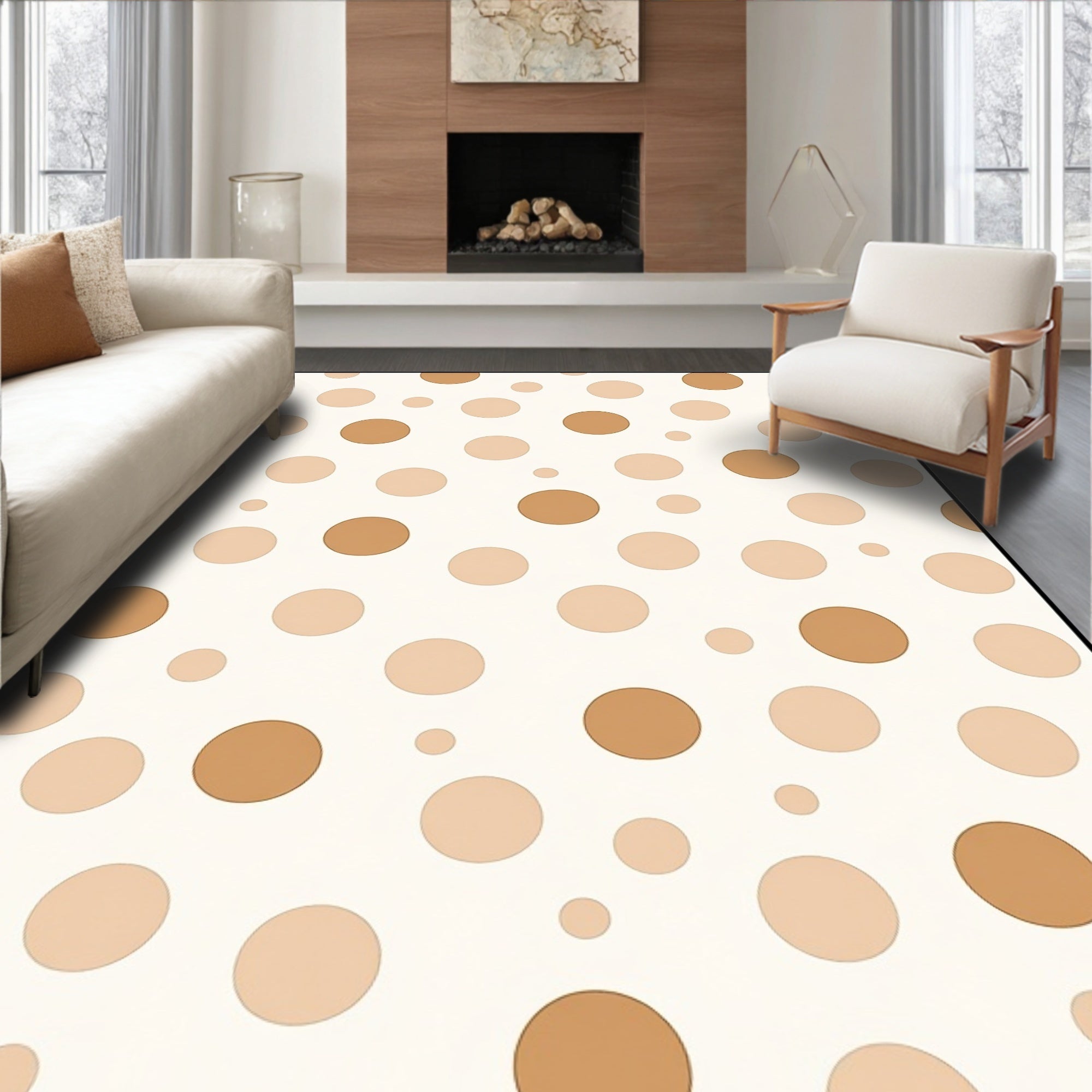 Warm Cream Polka Dot Circle Rug
