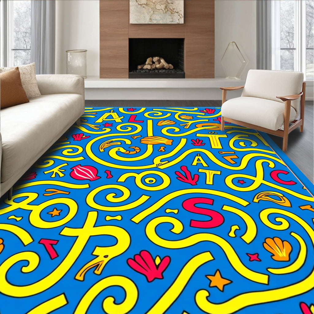 Blue Yellow Red Undersea Alphabet Rug