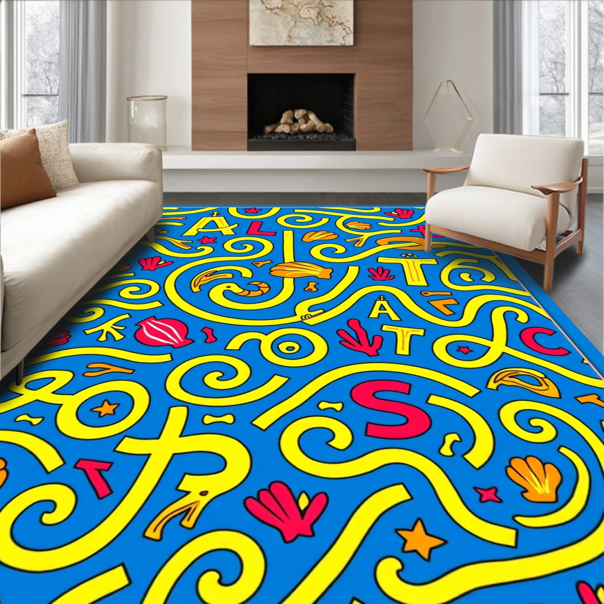 Blue Yellow Red Undersea Alphabet Rug