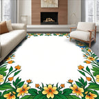 Yellow Blue Floral Border Arrangement Rug