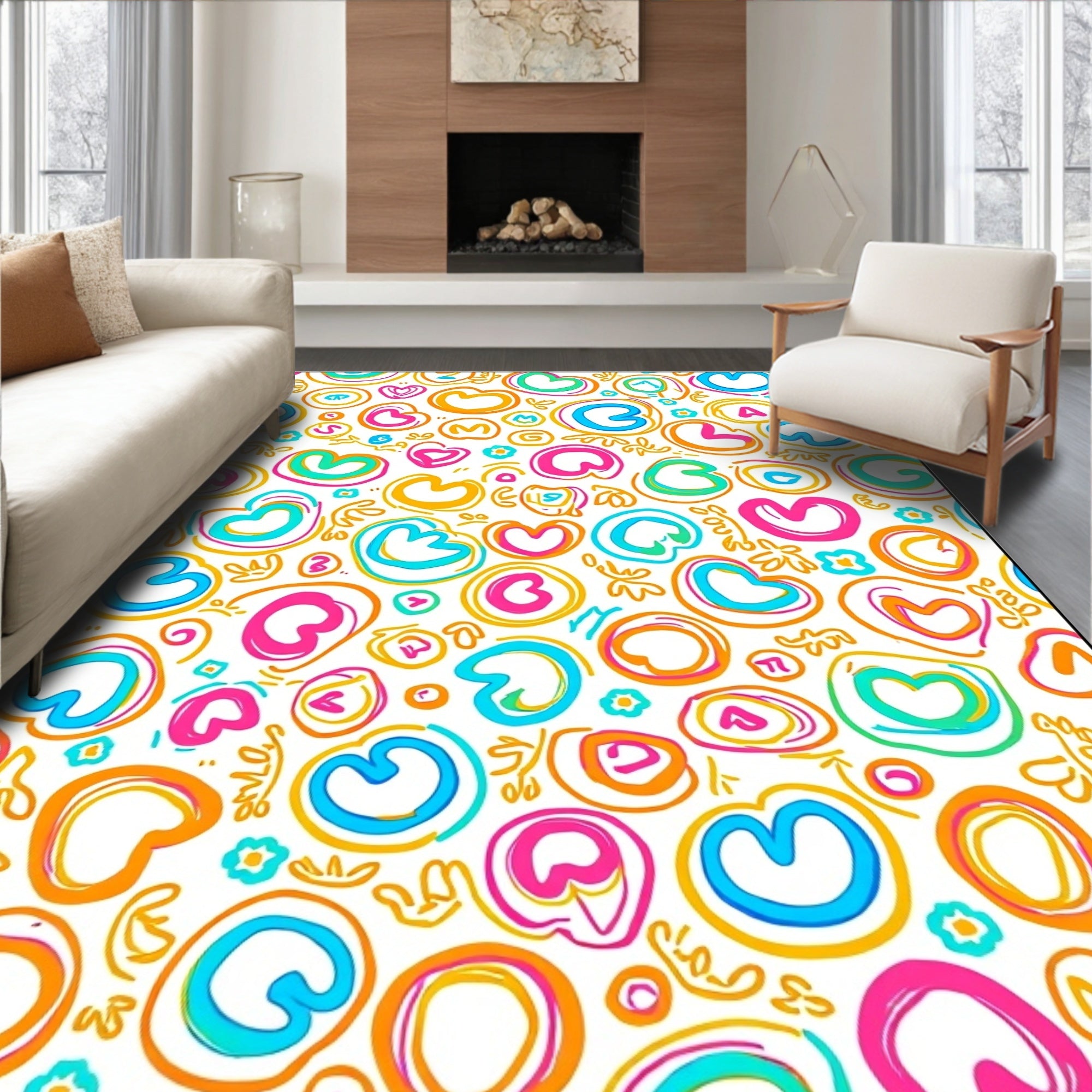 Jubilant Playful Hearts Circles Collage Rug