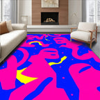 Vibrant Pink Figures Blue Swirls Rug