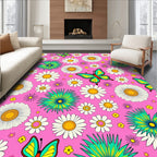 Pink Floral Butterfly Garden Rug