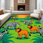Safari Animals Sunset Meadow Scene Rug
