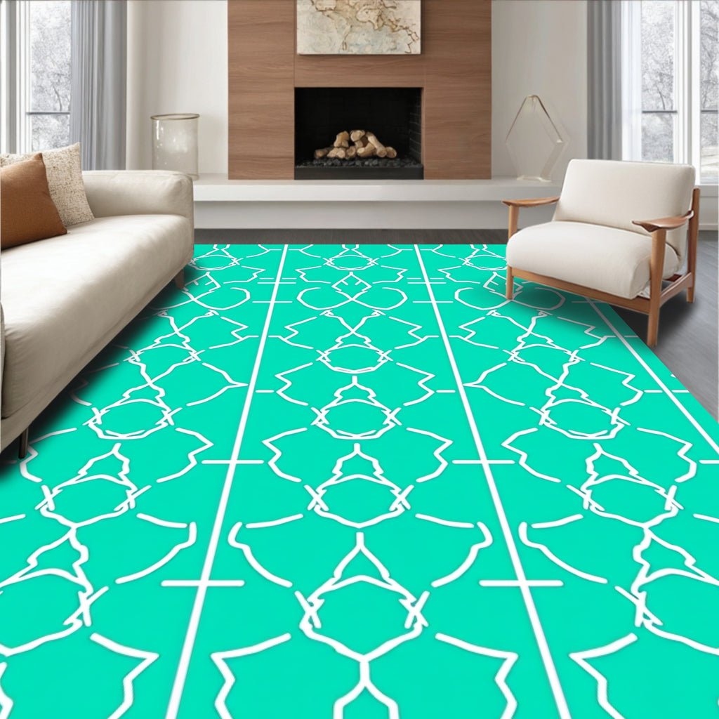 Curacao White Linked Geometric Abstraction Rug