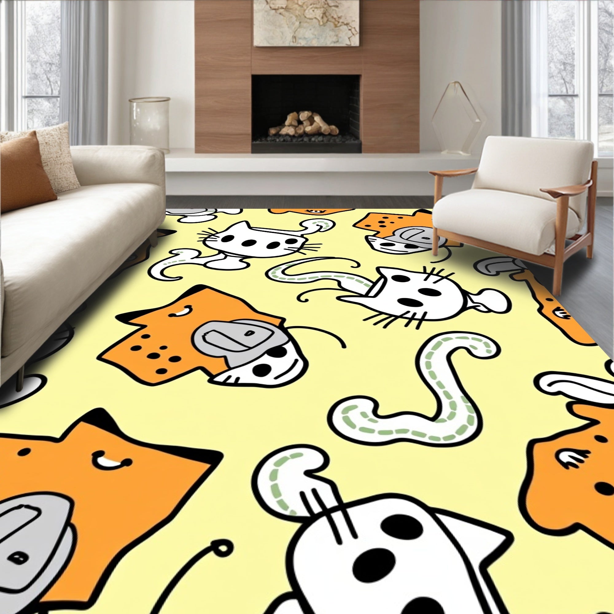 Playful Yellow Orange Cat Collage Rug