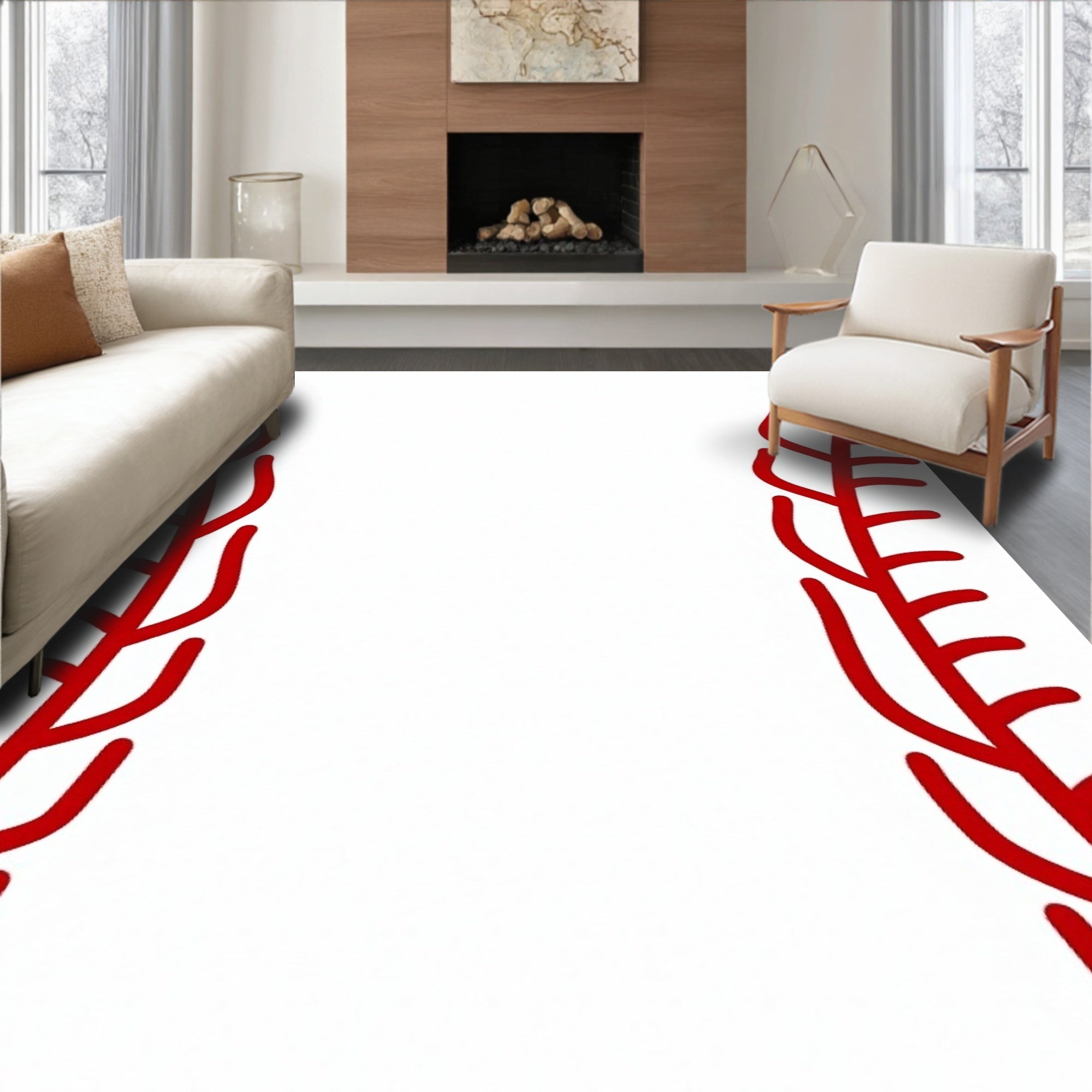 Classic Red Stitch White Ball Rug