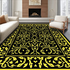 Black Golden Floral Relief Rug
