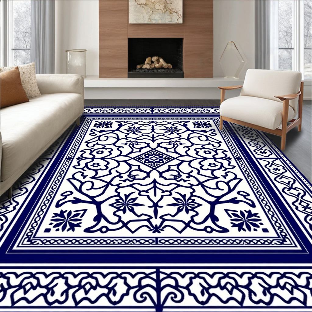 Elaborate Indigo Floral Lattice Rug
