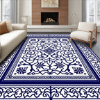 Elaborate Indigo Floral Lattice Rug