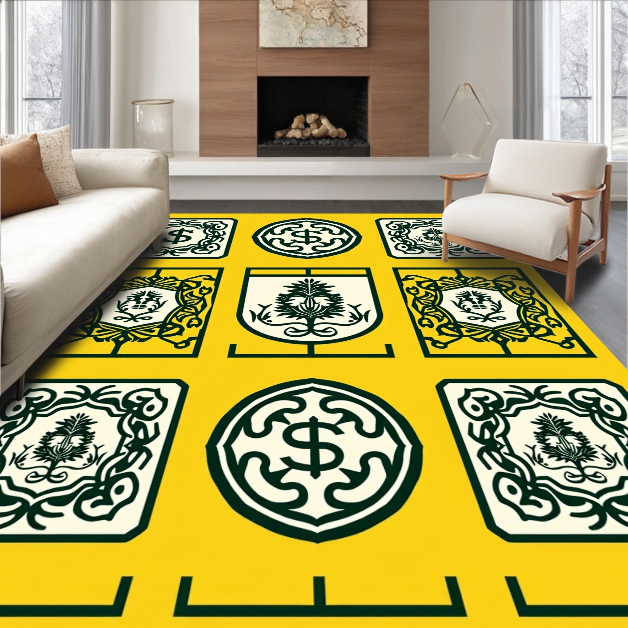 Dark Green Vintage Crest Medallion Rug