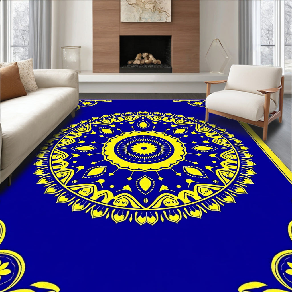 Royal Blue Yellow Medallion Mandala Rug
