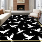 Black White Flying Birds Stars Border Rug