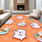 Cute Pink Bears with Ramen Bowls Rug