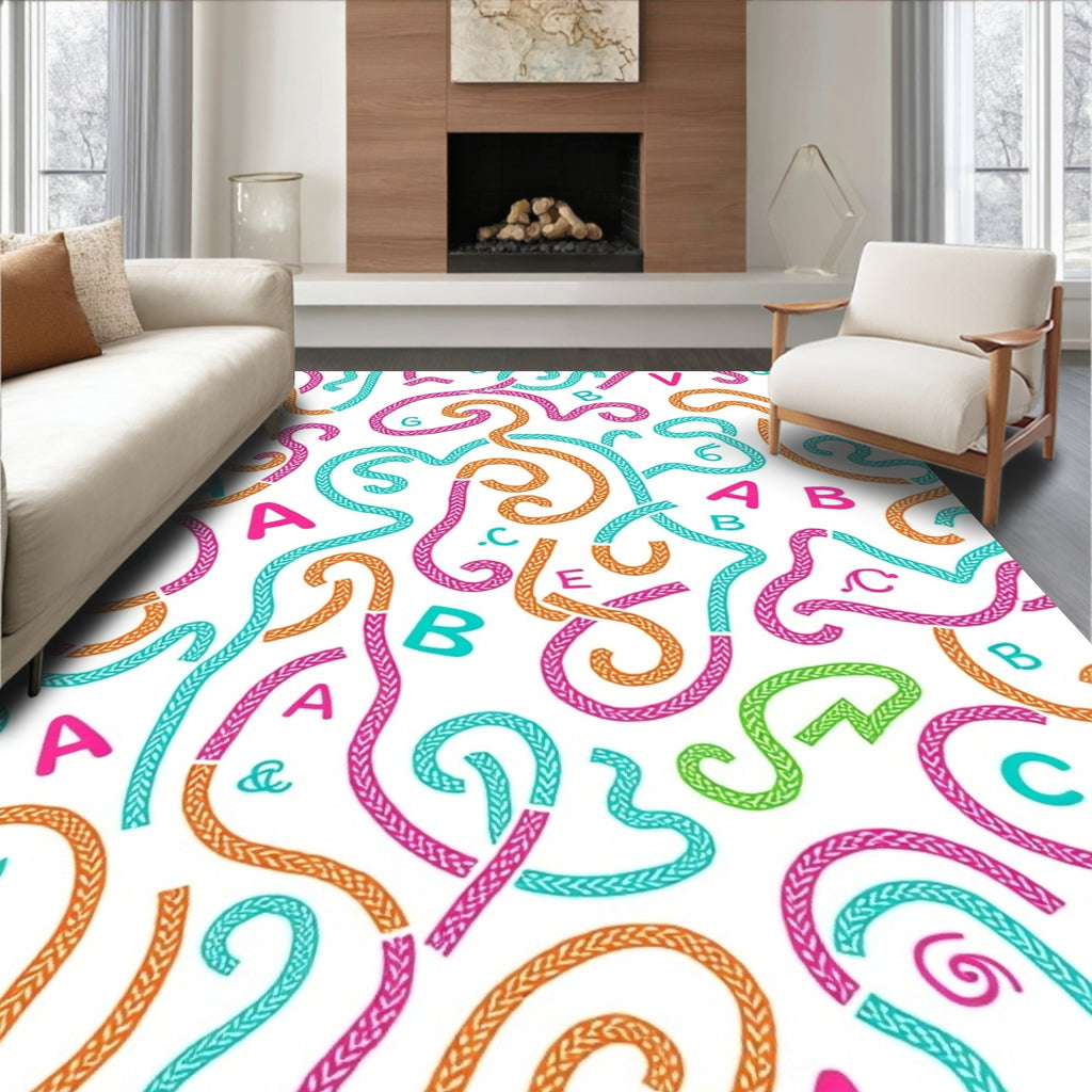 Colorful Braided Alphabet Swirls Rug