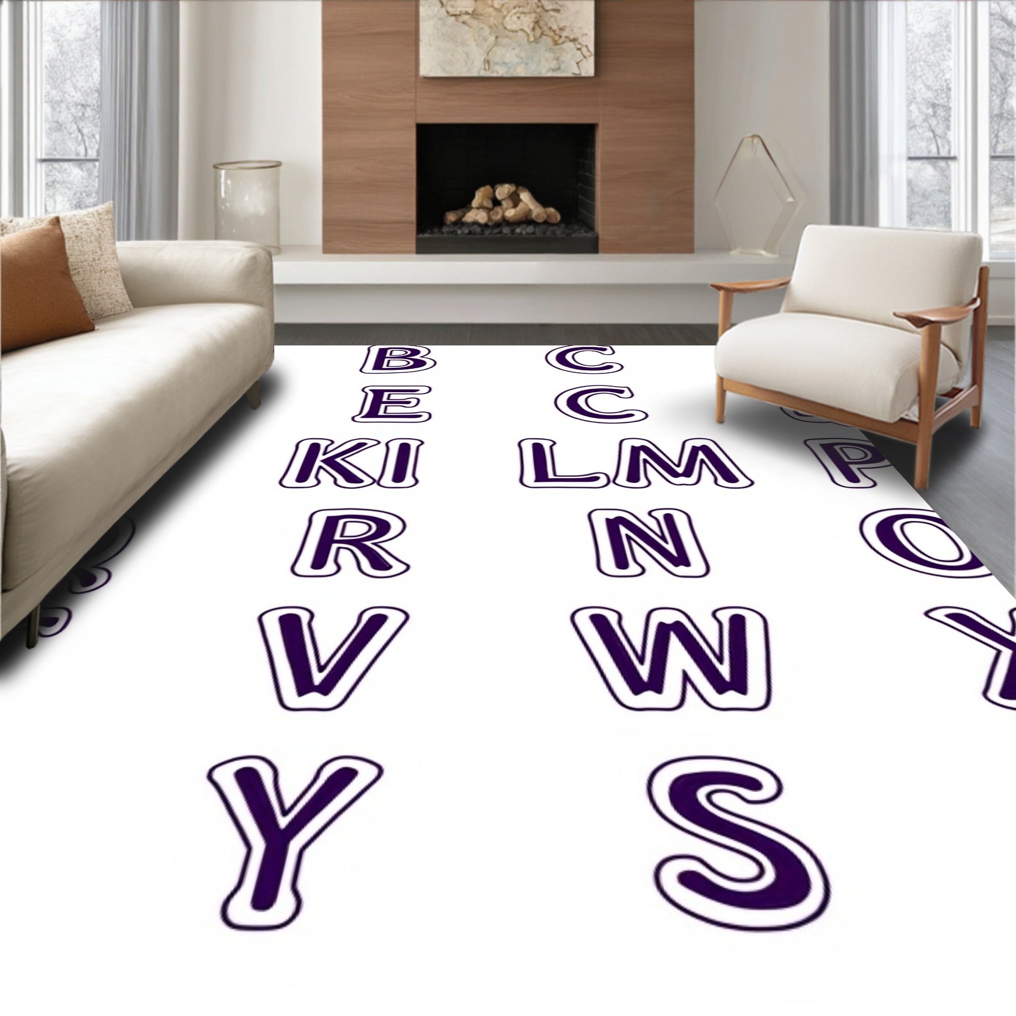 Purple White Alphabet Grid Rug