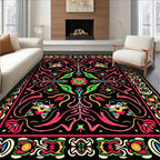 Bold Black Floral Animal Whimsical Rug