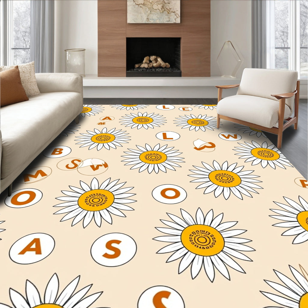 White Daisy Letter Game Arrangement Rug