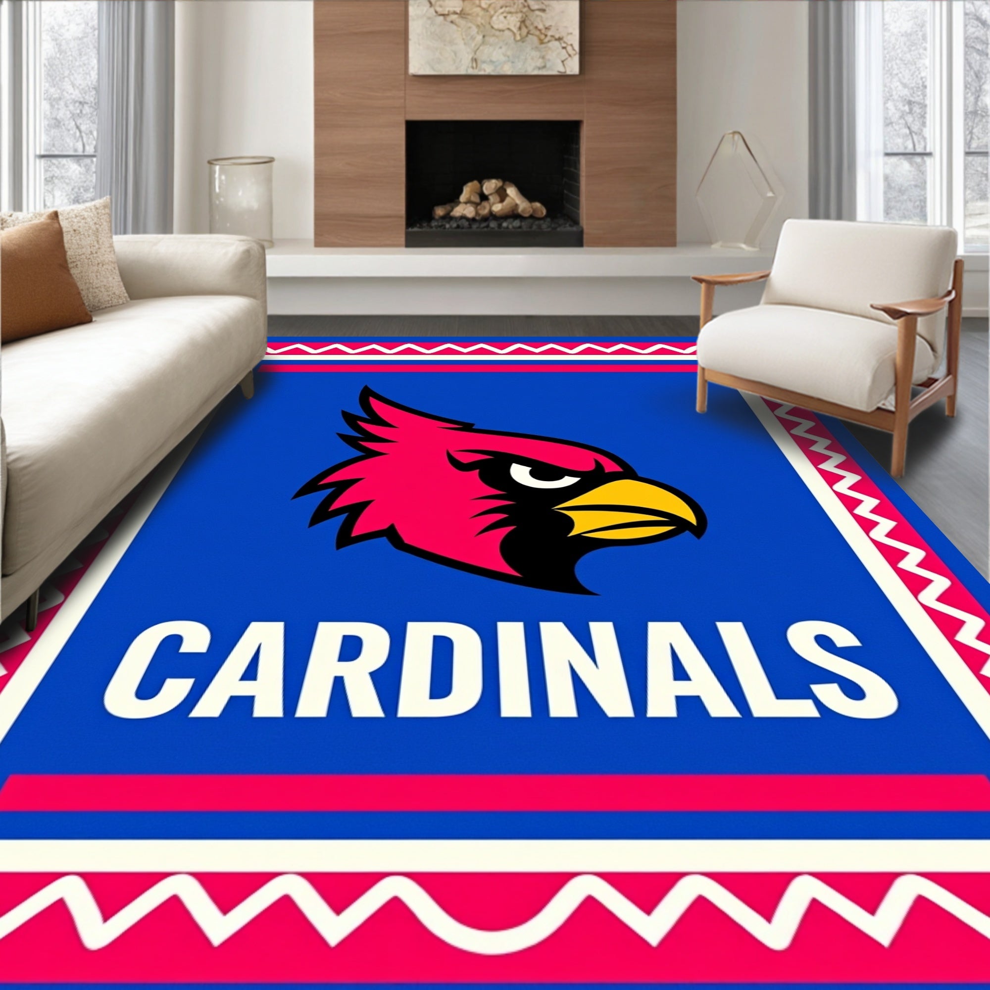 Bold Red Cardinal Emblem Rug