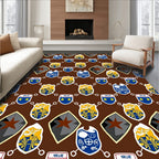 Brown Blue Golden Crest Shield Tile Rug