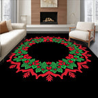 Red Green Holly Wreath With Bow Rug