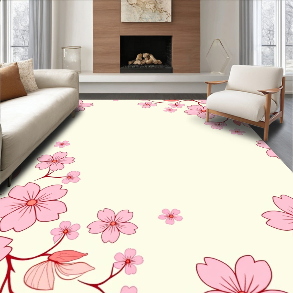 Soft Pink Floral Branches Romance Rug